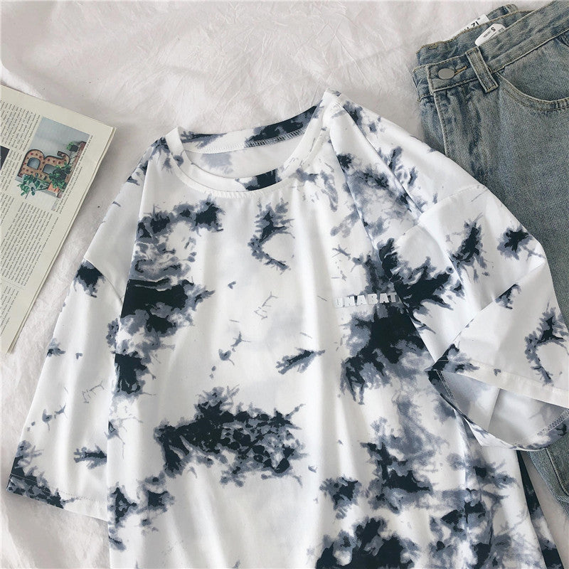 Tie-Dye Printed Short-Sleeved T-Shirt Female Harajuku Style Personality