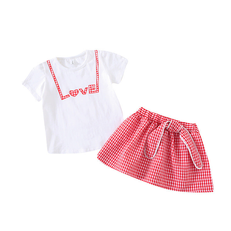Costume deux pièces à carreaux à manches courtes pour femme, style occidental, tendance