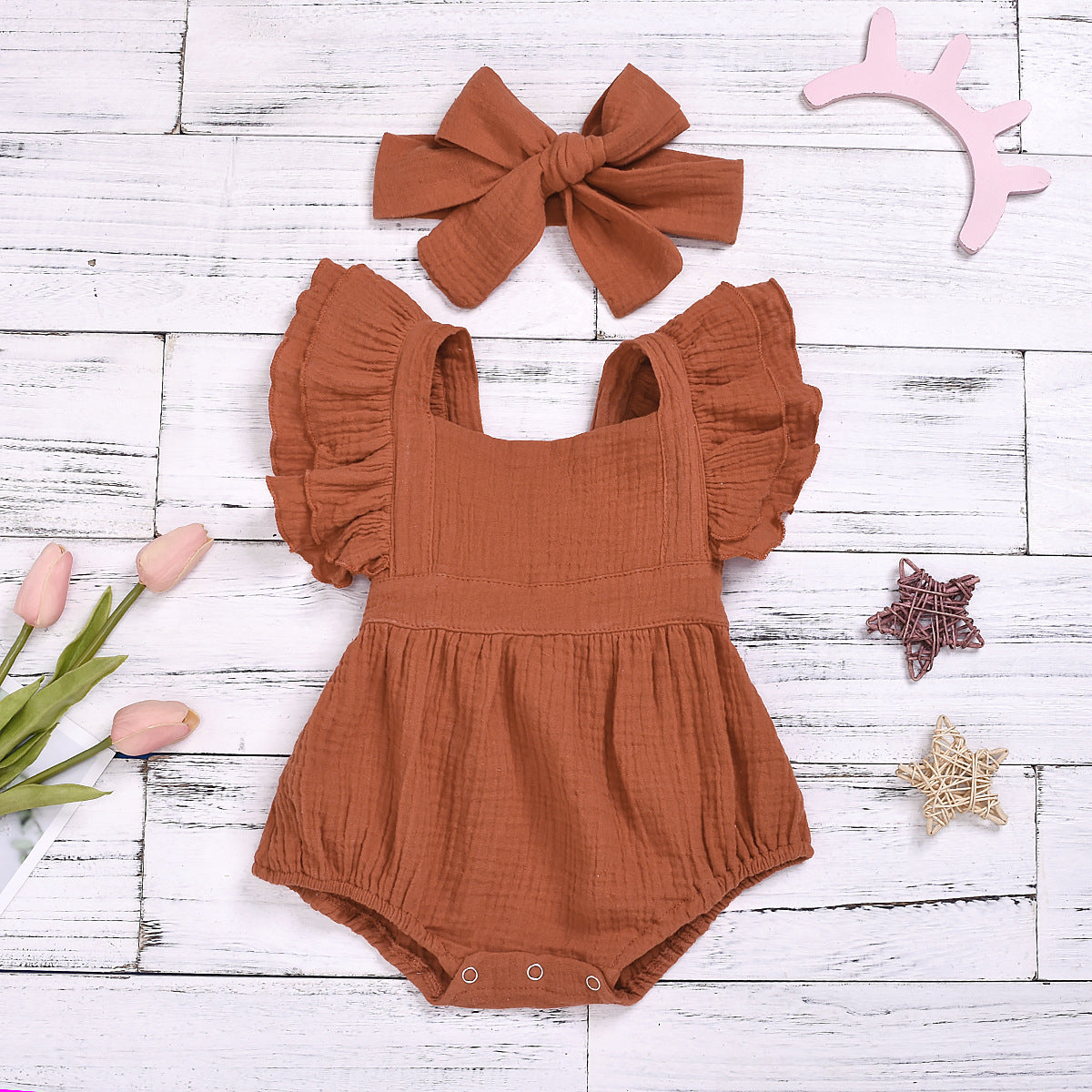 Woven Cotton Solid Color Flying Sleeves Jumpsuit