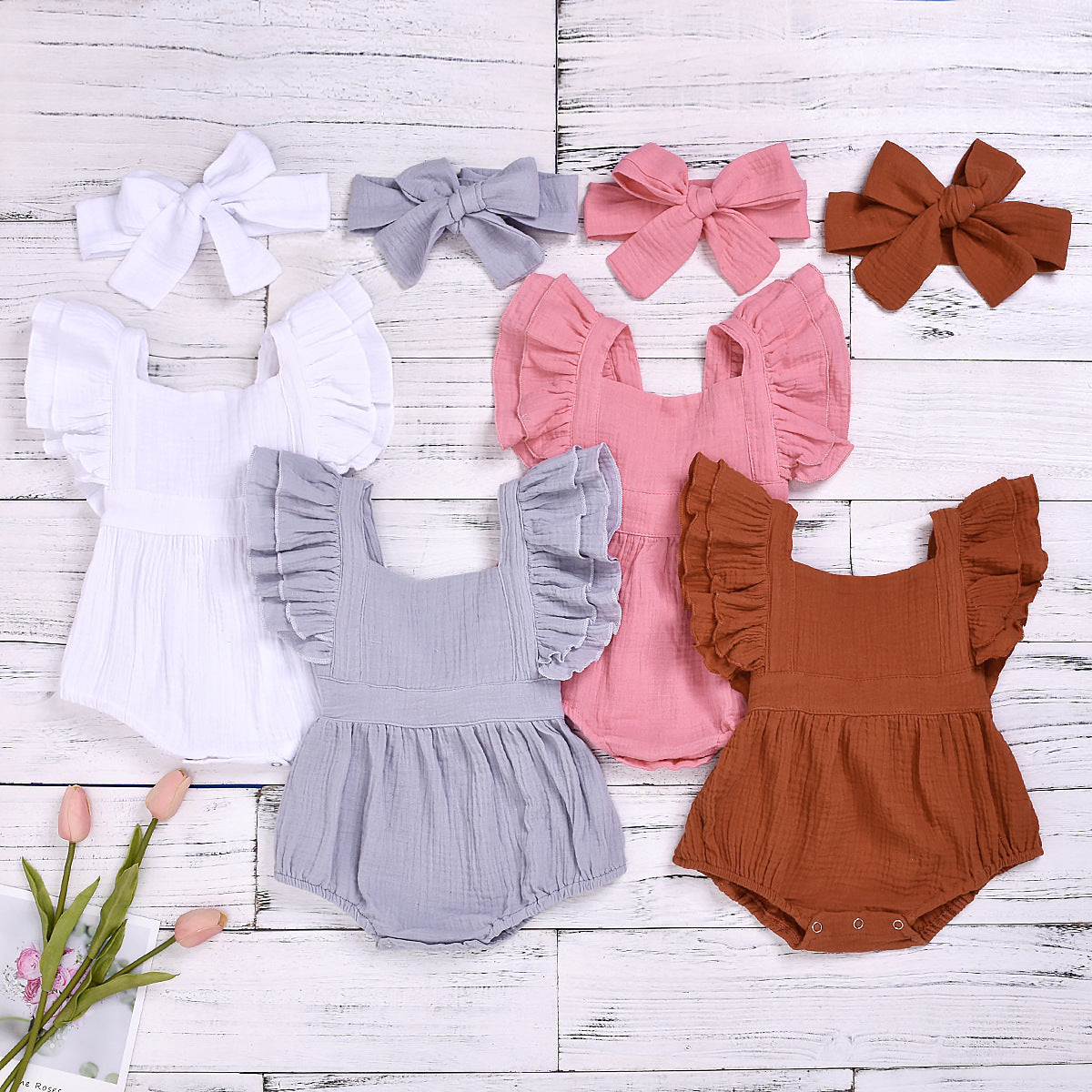 Woven Cotton Solid Color Flying Sleeves Jumpsuit
