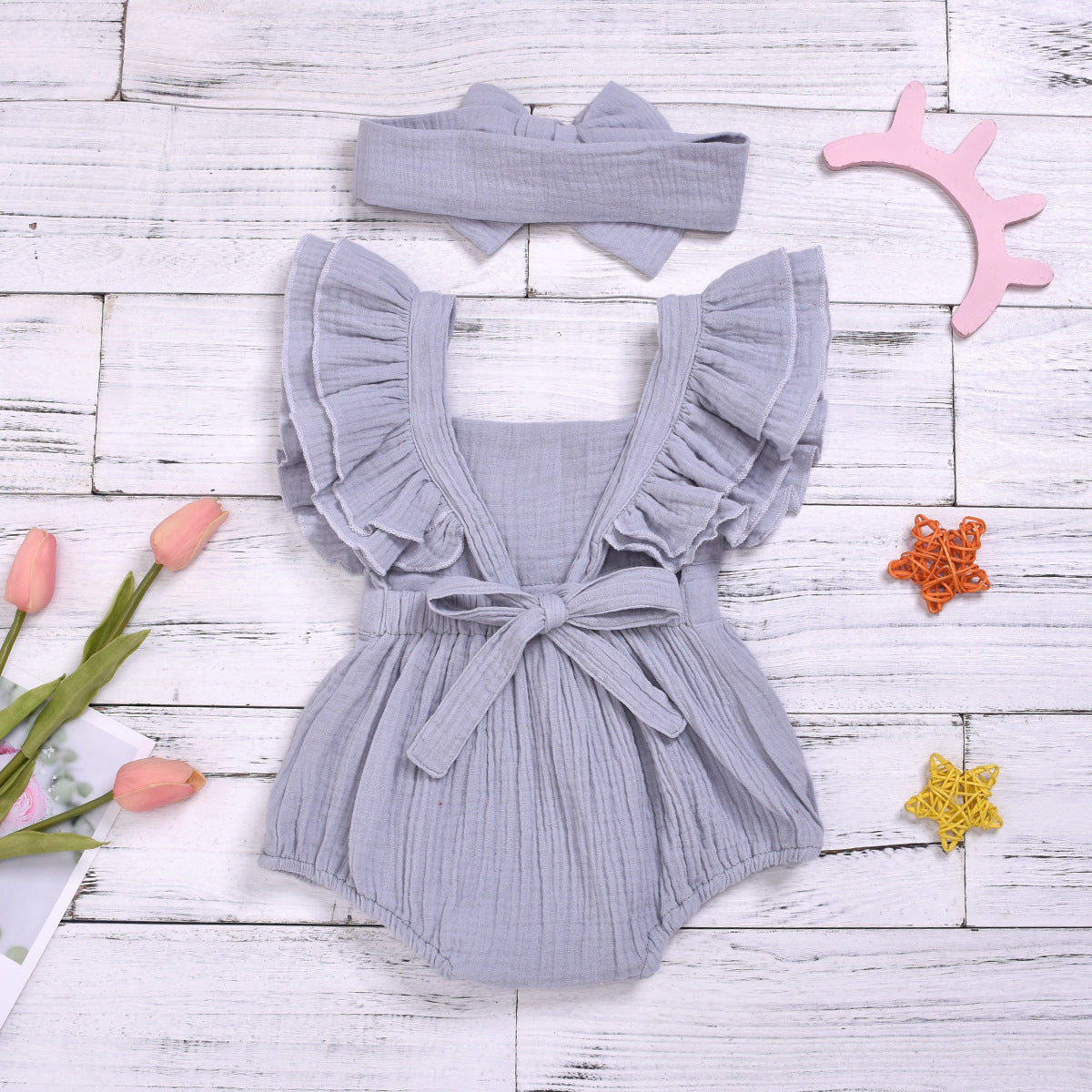 Woven Cotton Solid Color Flying Sleeves Jumpsuit