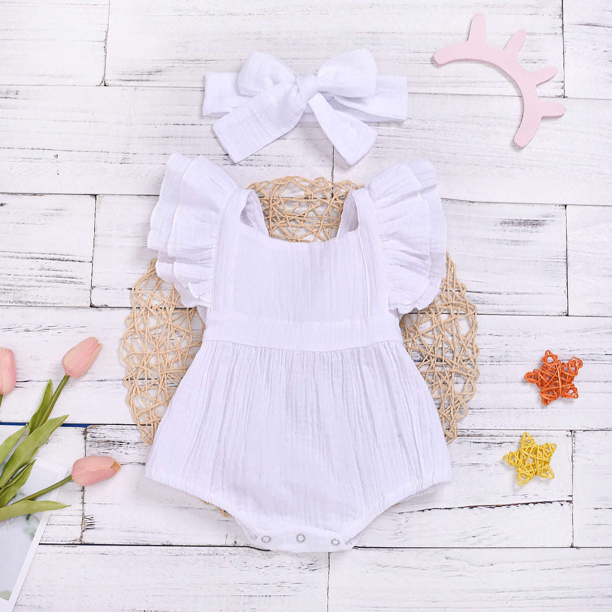 Woven Cotton Solid Color Flying Sleeves Jumpsuit