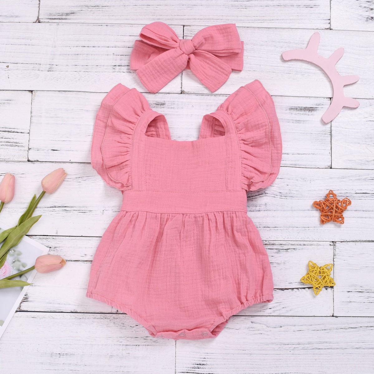 Woven Cotton Solid Color Flying Sleeves Jumpsuit