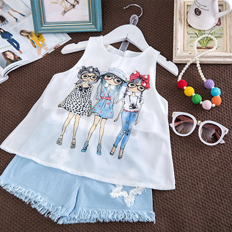 Ensemble gilet et short en mousseline de soie pour fille à la mode