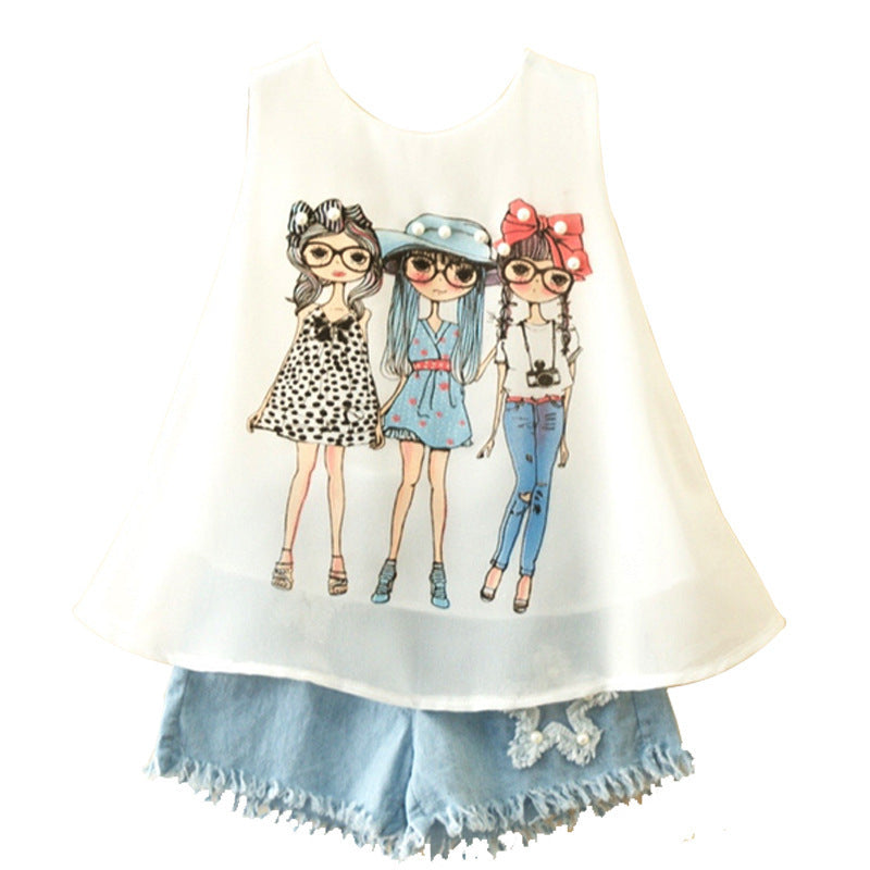 Fashion Girl Chiffon Vest shorts Suit