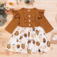 Girls' Long-Sleeved Pit Strip With Printed Floral Dress