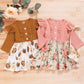 Girls' Long-Sleeved Pit Strip With Printed Floral Dress