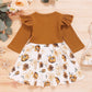 Girls' Long-Sleeved Pit Strip With Printed Floral Dress