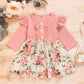 Girls' Long-Sleeved Pit Strip With Printed Floral Dress