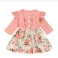Girls' Long-Sleeved Pit Strip With Printed Floral Dress