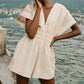 Pleated Jumpsuit Elastic Waist V-neck Shorts
