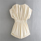 Pleated Jumpsuit Elastic Waist V-neck Shorts