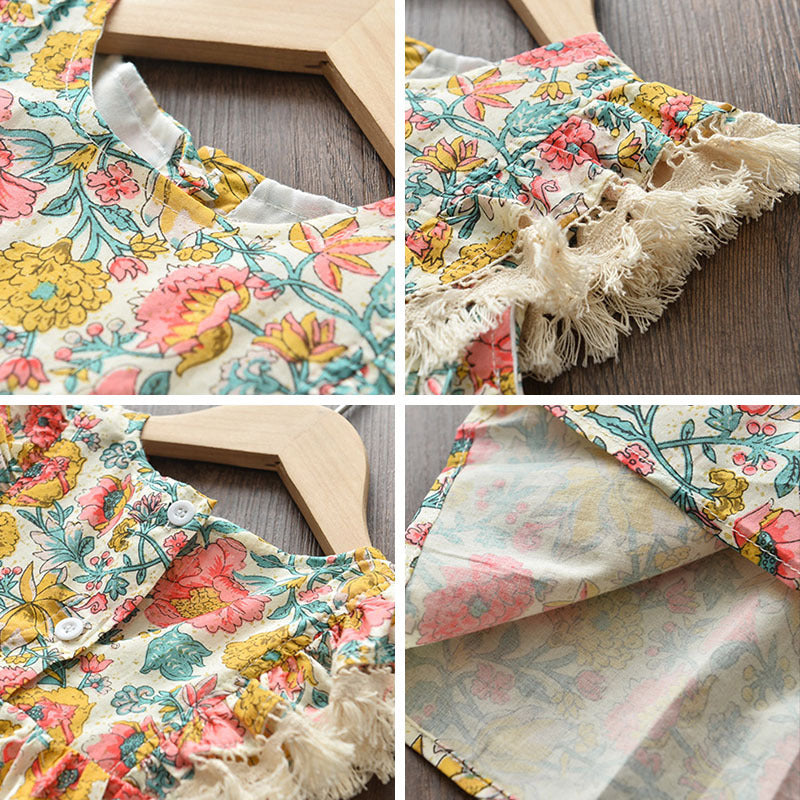 Robe imprimée sans manches style rétro pour filles