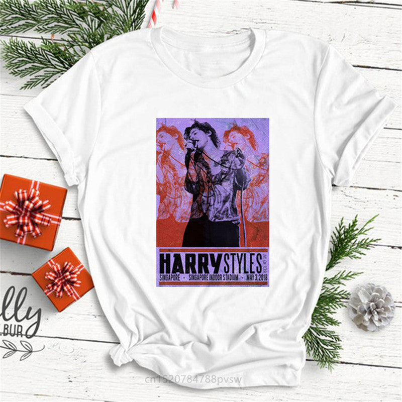 Hip Hop Harry Style Personality Letter Print Women T-shirt Short Sleeve
