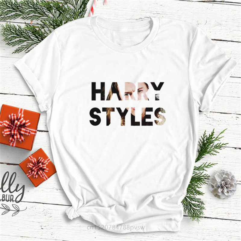 Hip Hop Harry Style Personality Letter Print Women T-shirt Short Sleeve