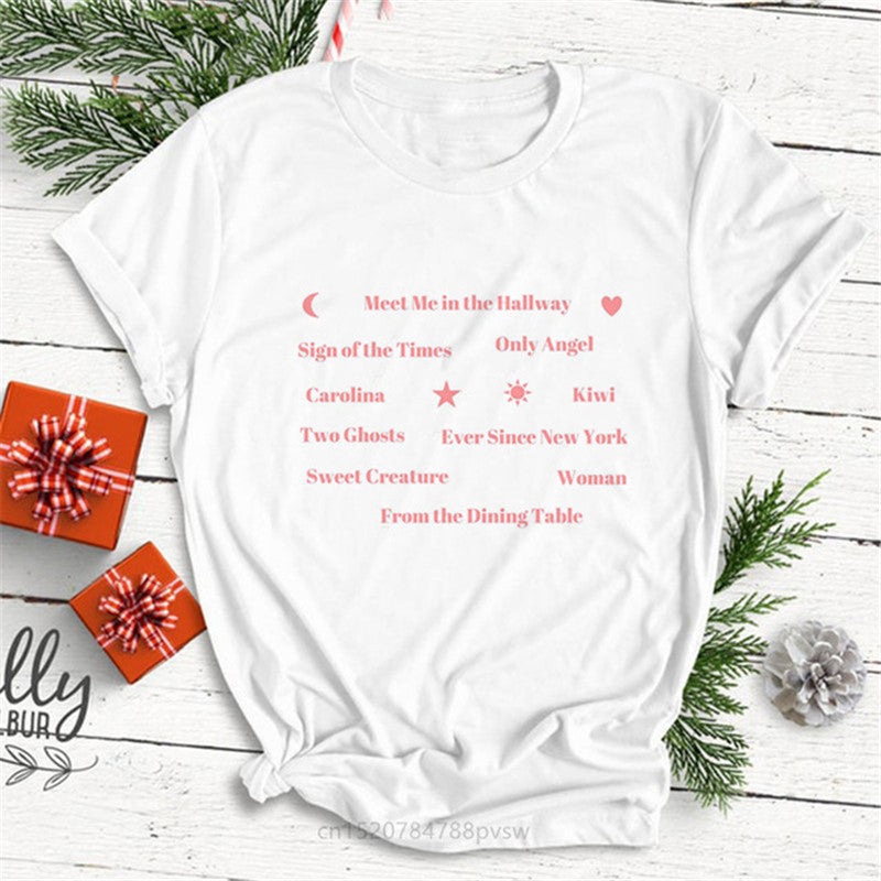 Hip Hop Harry Style Personality Letter Print Women T-shirt Short Sleeve