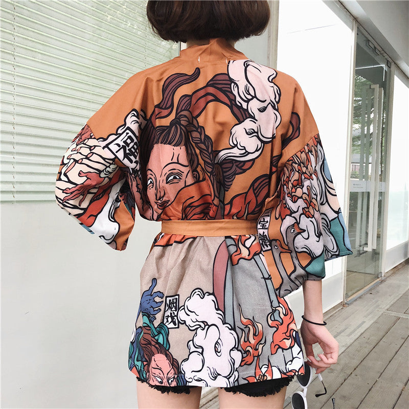 Thin Lace-Up Japanese Cardigan Improved Jacket Student Yukata
