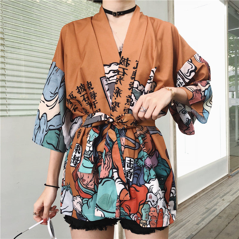 Thin Lace-Up Japanese Cardigan Improved Jacket Student Yukata
