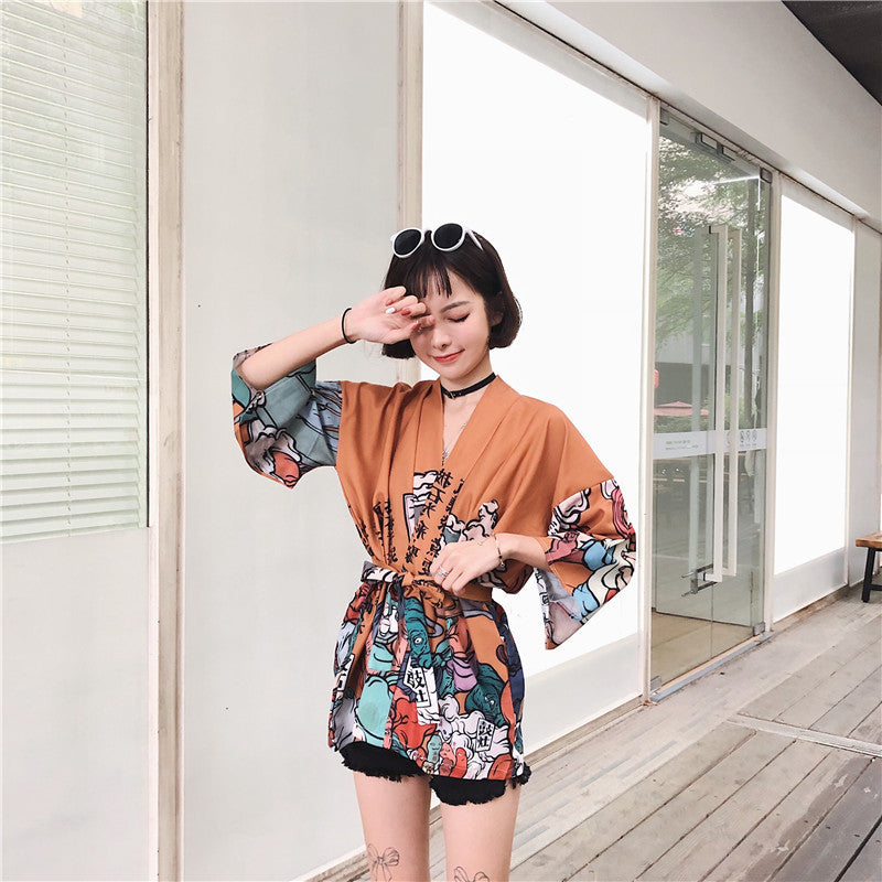 Thin Lace-Up Japanese Cardigan Improved Jacket Student Yukata