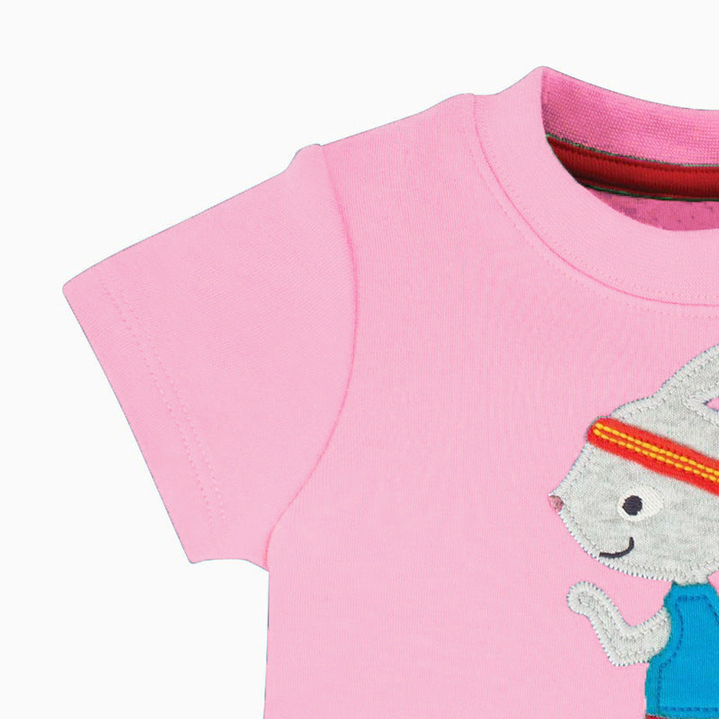 Round Neck Cotton Short Sleeve Girls T-shirt