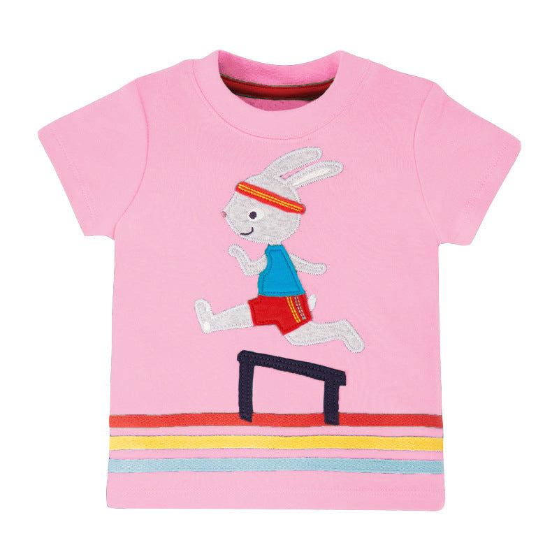 Round Neck Cotton Short Sleeve Girls T-shirt