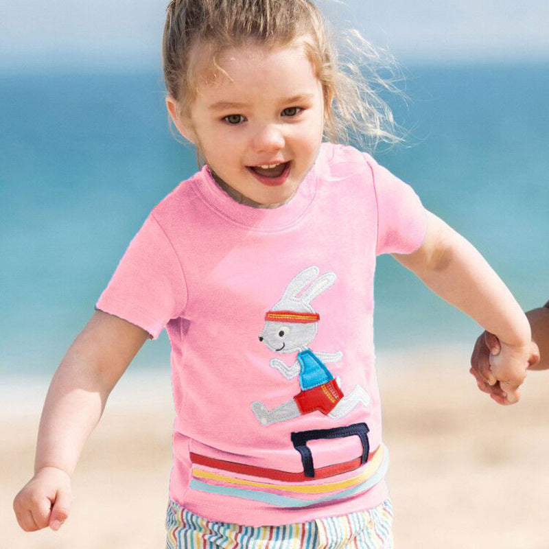 Round Neck Cotton Short Sleeve Girls T-shirt