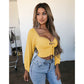 Off-The-Shoulder Comfortable Lace-Up Long-Sleeved Blouse T-shirt