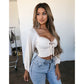 Off-The-Shoulder Comfortable Lace-Up Long-Sleeved Blouse T-shirt