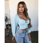 Off-The-Shoulder Comfortable Lace-Up Long-Sleeved Blouse T-shirt