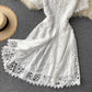 French Retro Cutout Lace Short-sleeved Dress