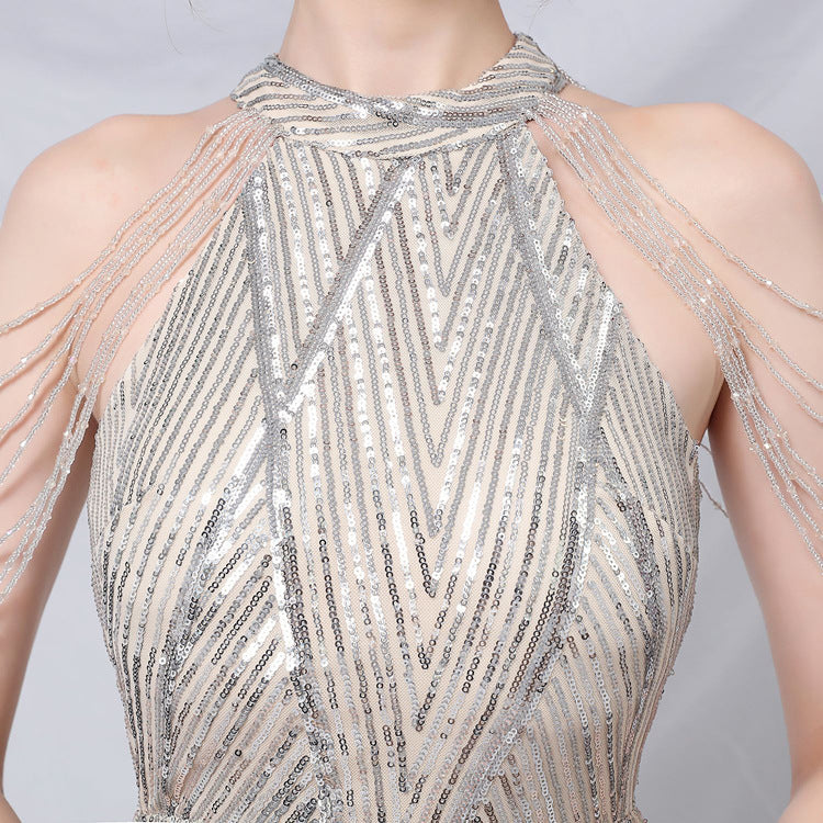 High Waist Slim Sequin Banquet Temperament Evening Gown