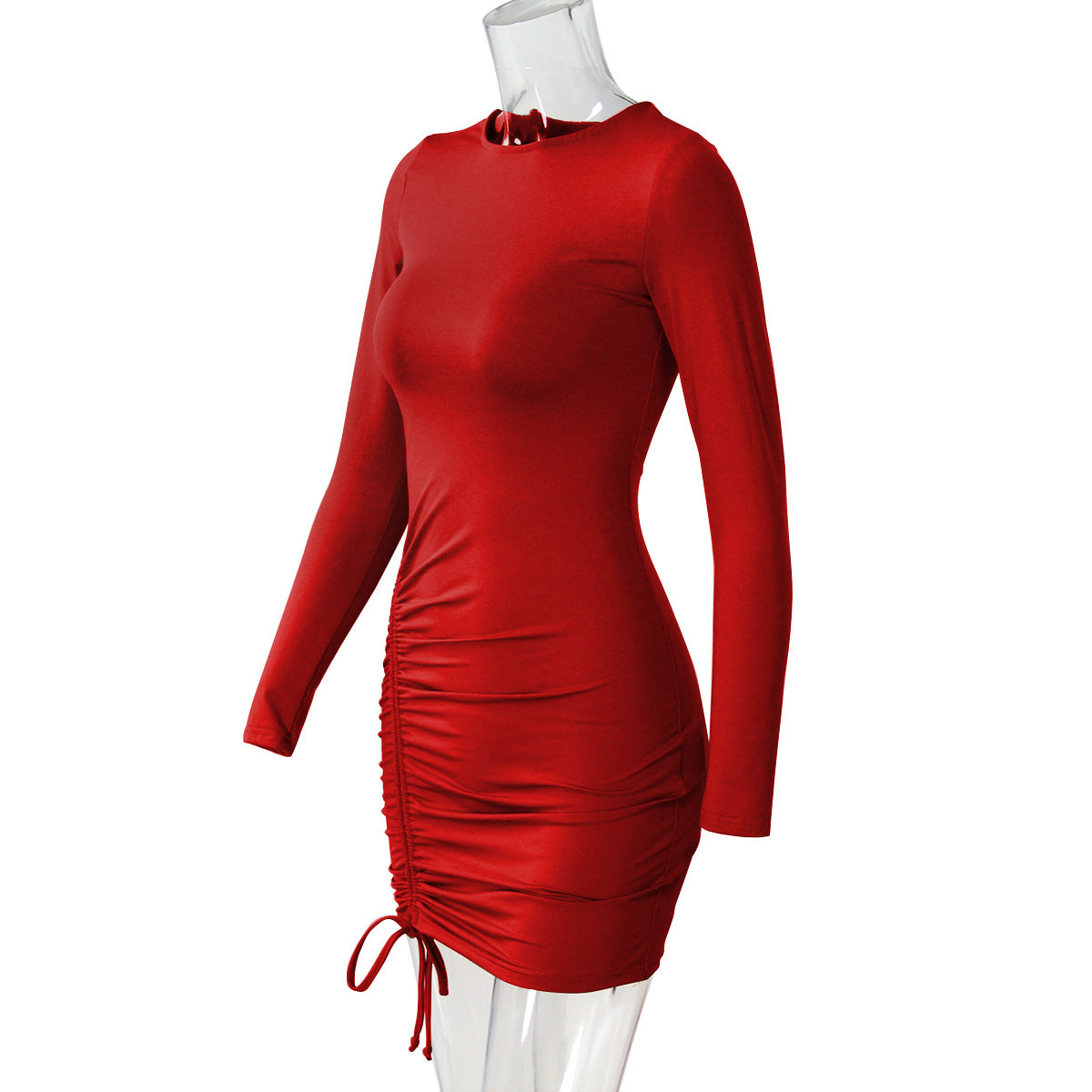 Slim-Fit Long-Sleeved Drawstring Pleated Hip Skirt