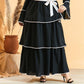 Women's Round Neck Black Multi-Layer Ruffled Flared Long-Sleeved Dress
