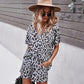 Leopard Print V Neck Short Sleeve Home Casual Suit Woman