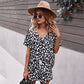 Leopard Print V Neck Short Sleeve Home Casual Suit Woman