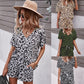 Leopard Print V Neck Short Sleeve Home Casual Suit Woman