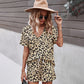 Leopard Print V Neck Short Sleeve Home Casual Suit Woman