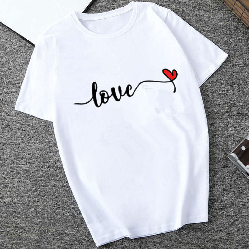 T-shirt décontracté à col rond et imprimé battement de cœur