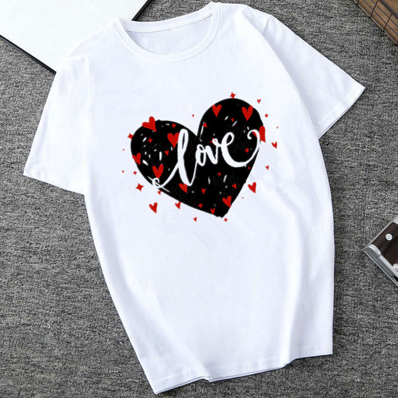 T-shirt décontracté à col rond et imprimé battement de cœur