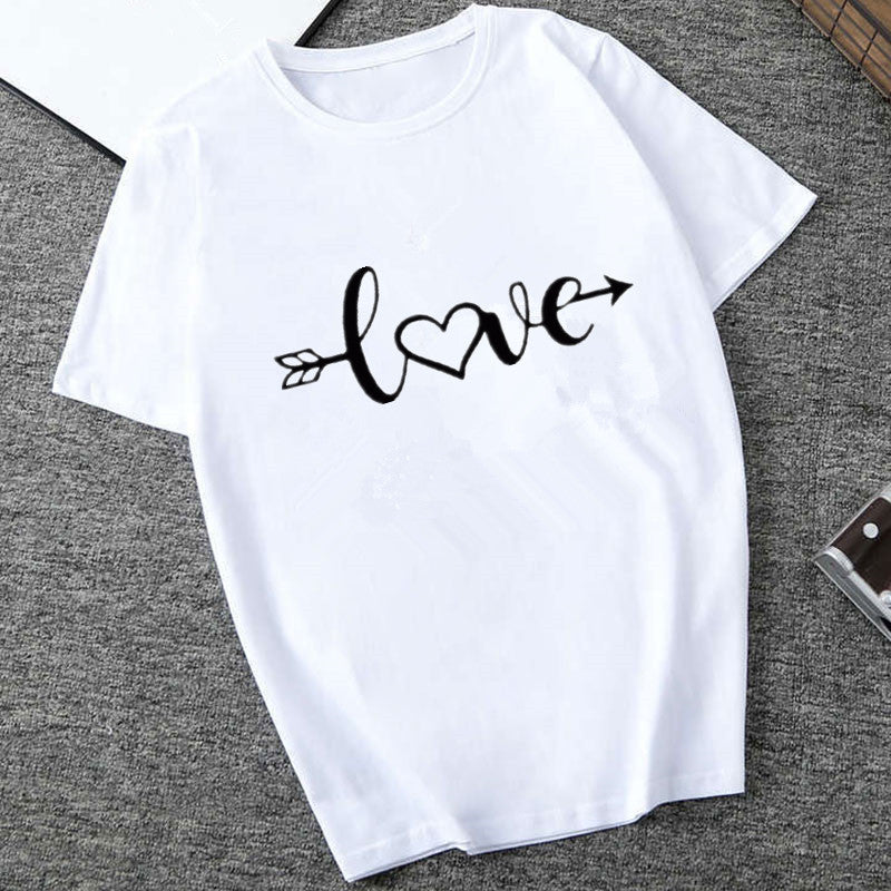 T-shirt décontracté à col rond et imprimé battement de cœur