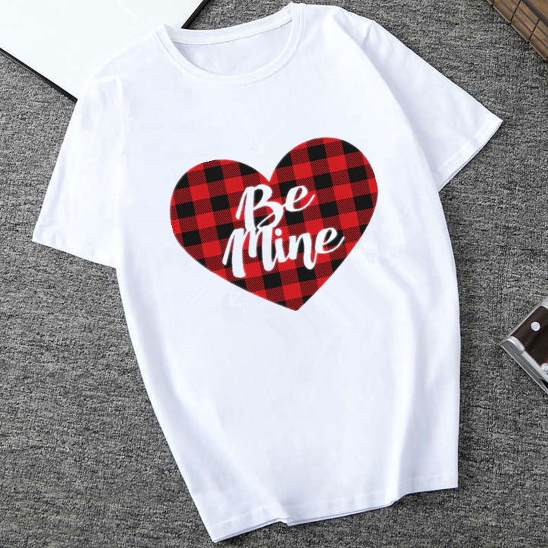 T-shirt décontracté à col rond et imprimé battement de cœur