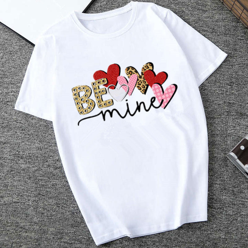T-shirt décontracté à col rond et imprimé battement de cœur