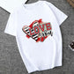 T-shirt décontracté à col rond et imprimé battement de cœur