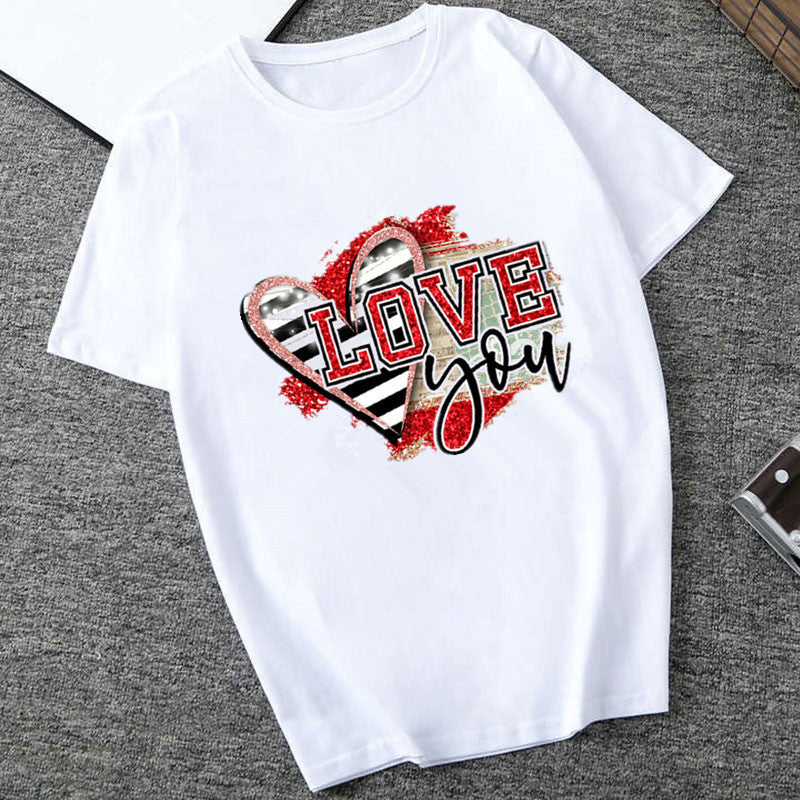 T-shirt décontracté à col rond et imprimé battement de cœur