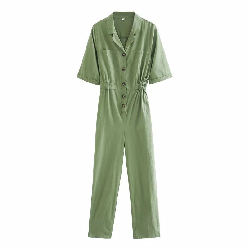 Combinaison en lin à manches courtes pour femme, nouvelle collection printemps