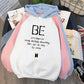 Plus Fleece Youth Color Block Hoodie BE Contrast Color Sweatshirt Women