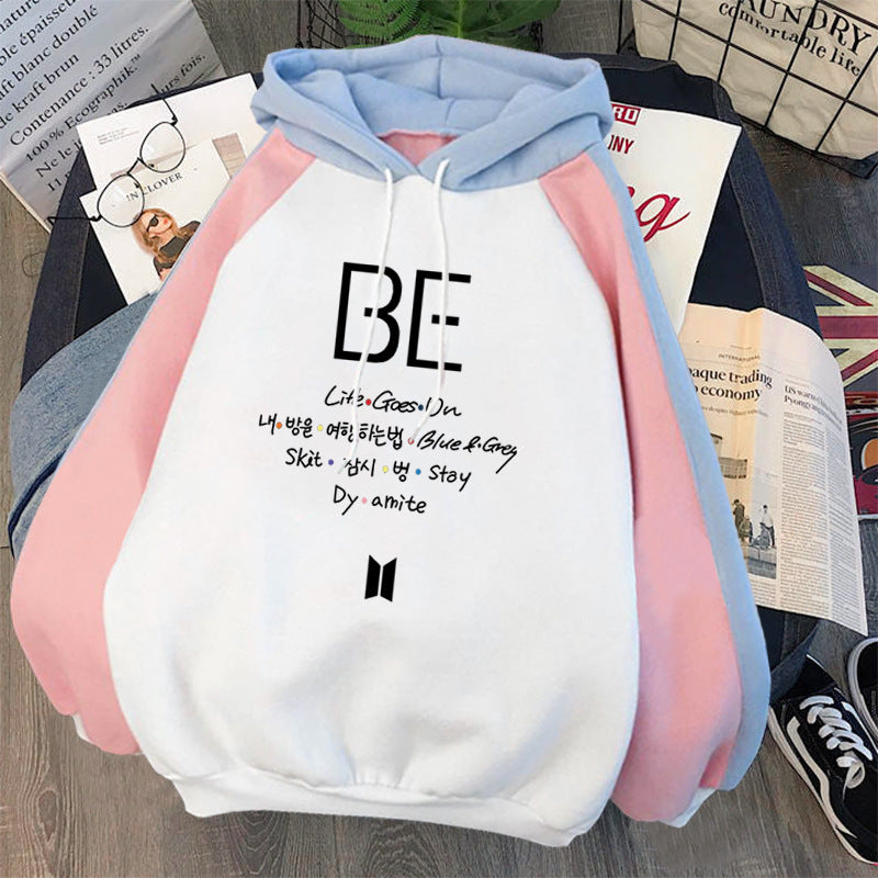Plus Fleece Youth Color Block Hoodie BE Contrast Color Sweatshirt Women