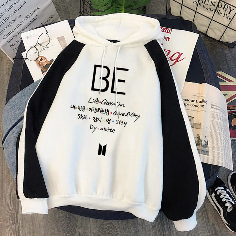 Plus Fleece Youth Color Block Hoodie BE Contrast Color Sweatshirt Women