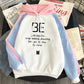 Plus Fleece Youth Color Block Hoodie BE Contrast Color Sweatshirt Women