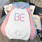 Plus Fleece Youth Color Block Hoodie BE Contrast Color Sweatshirt Women